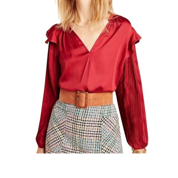 Anthropologie Dolan Left Coast Sloane Blouse Pleated Ruffle Sleeve M - Picture 8 of 12